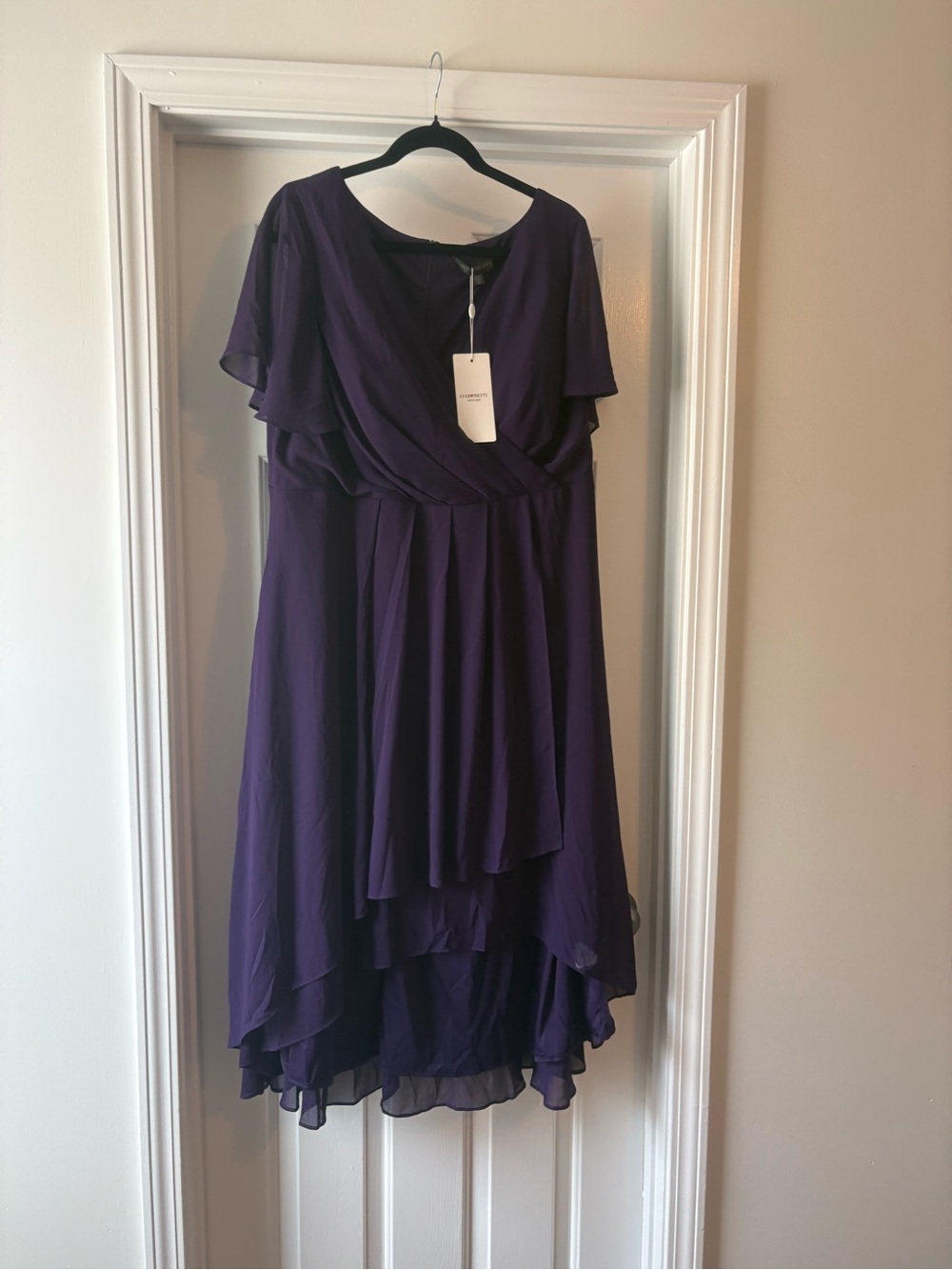 Ever Pretty Deep Purple Chiffon High-Low Layered Dress